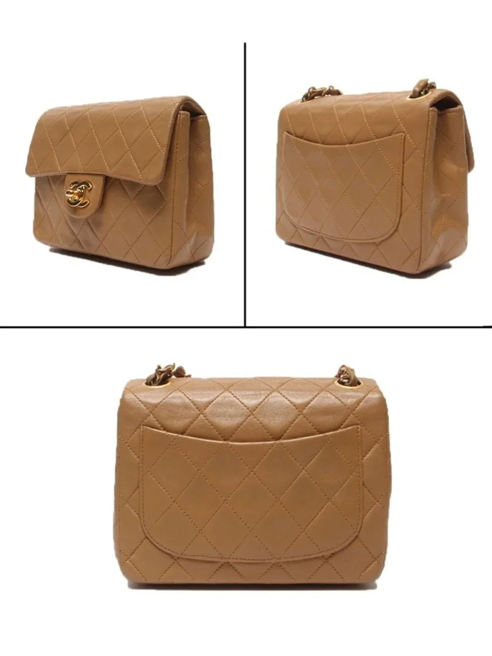 Chanel Chain Shoulder Bag Crossbody Gold Lambskin Quilted